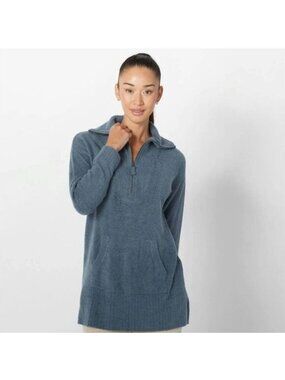 Barefoot Dreams CozyChic Rib Half Zip Pullover Blue Tunic Sweater 2X